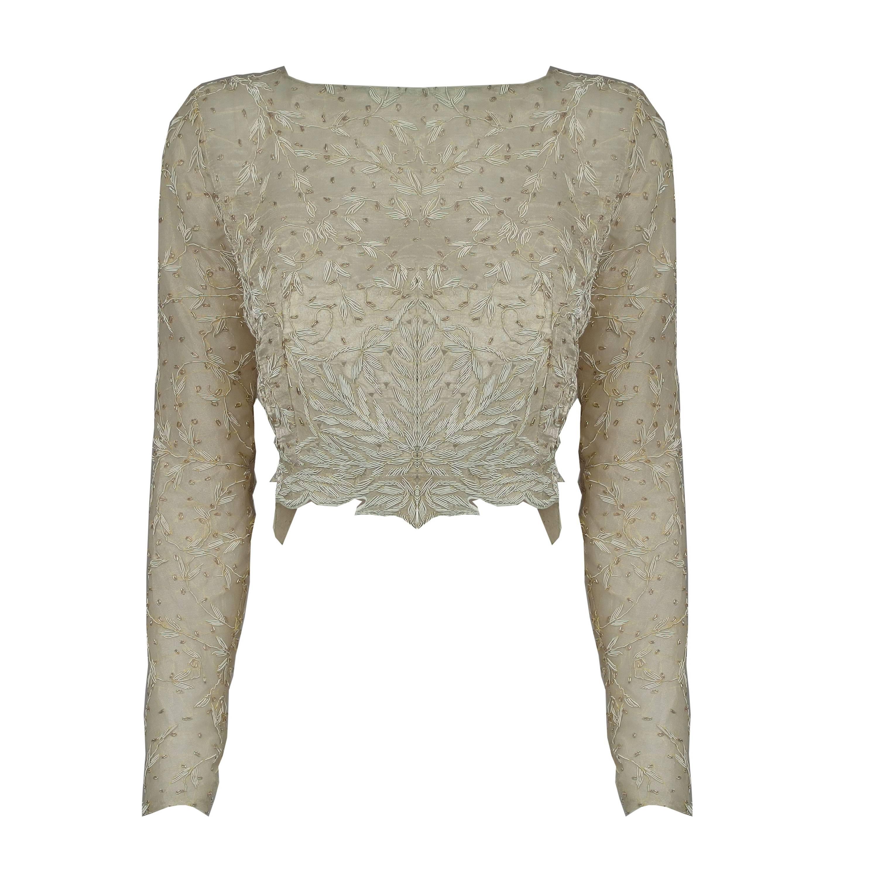 SarahNeuhard Metal Embroidered Top with Silk Trousers  4