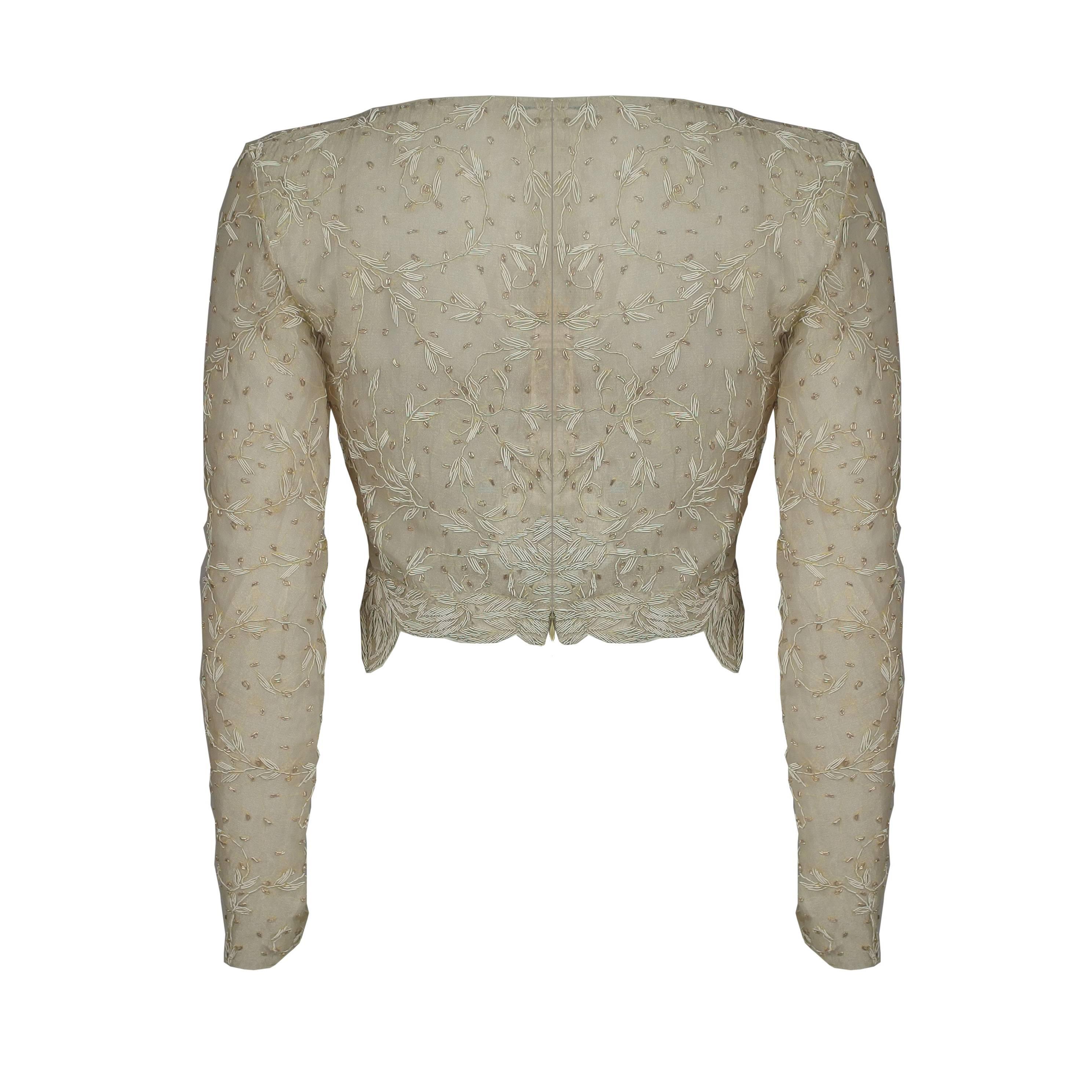 SarahNeuhard Metal Embroidered Top with Silk Trousers For Sale at 1stDibs