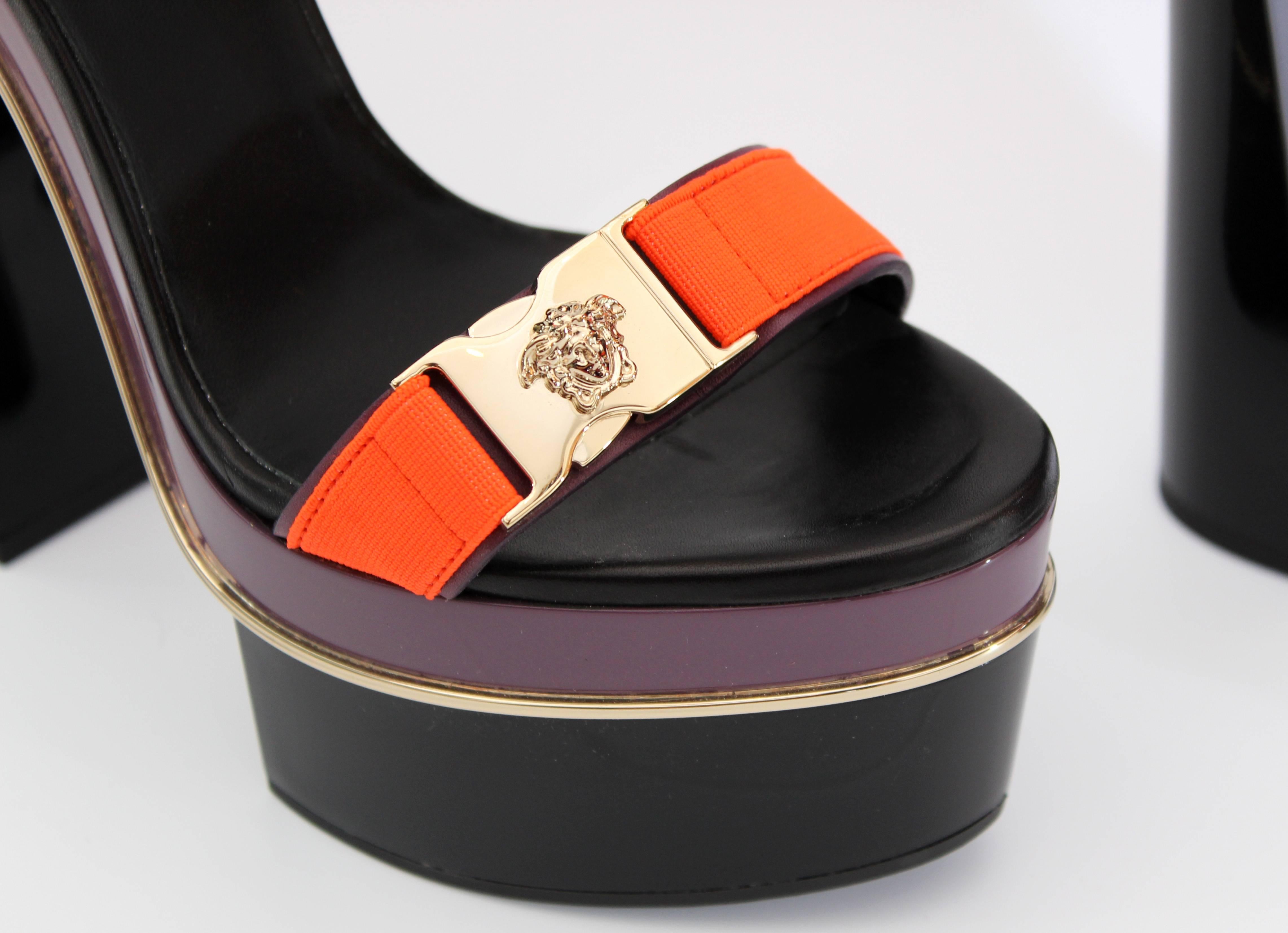 versace triple strap platform heels
