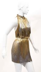 Versace Atelier Gold Metal Fringe Tie Dyed Gabardine Dress Sz 38