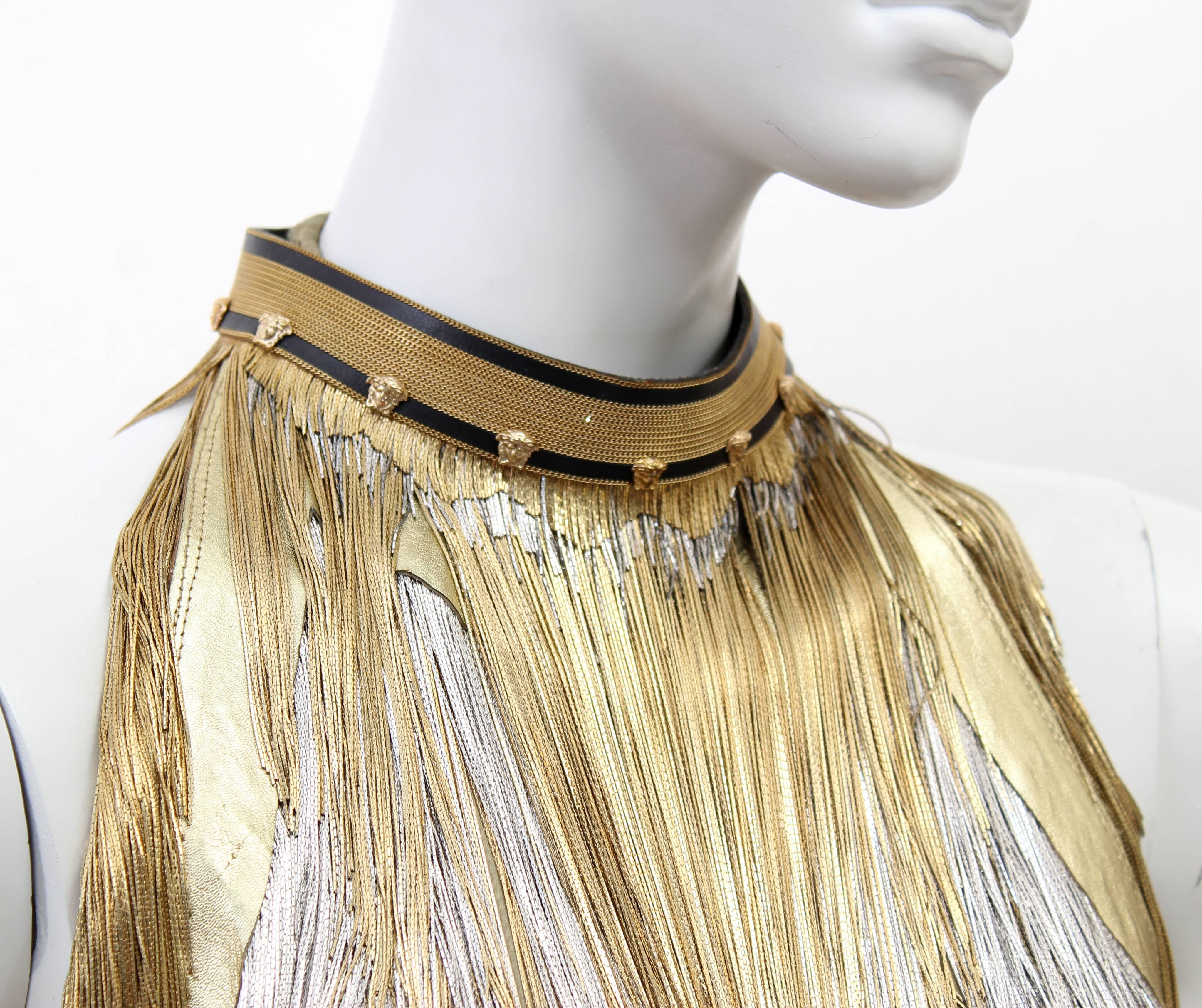 Brown Versace Atelier Gold Metal Fringe Tie Dyed Gabardine Dress Sz 38 For Sale