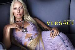 Versace Ruched Lilac Dress with Medusa chain necklace