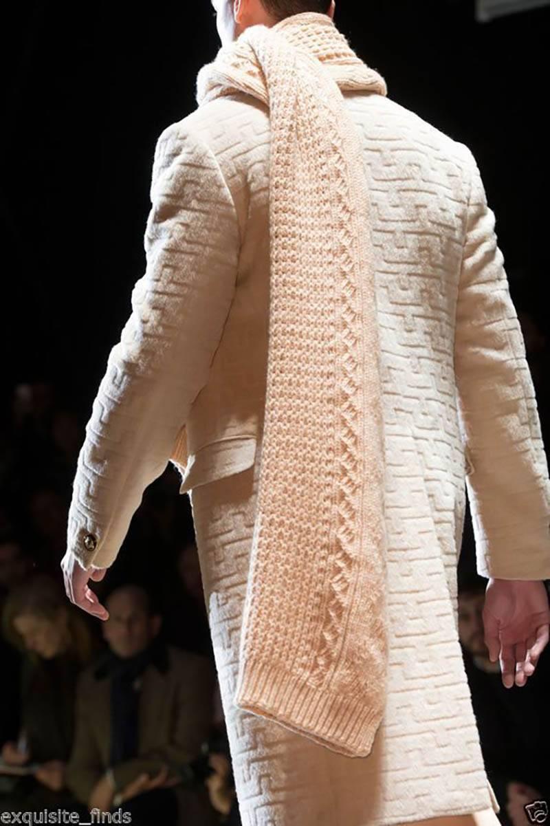  Versace Beige Textured Wool Coat for Men For Sale 1