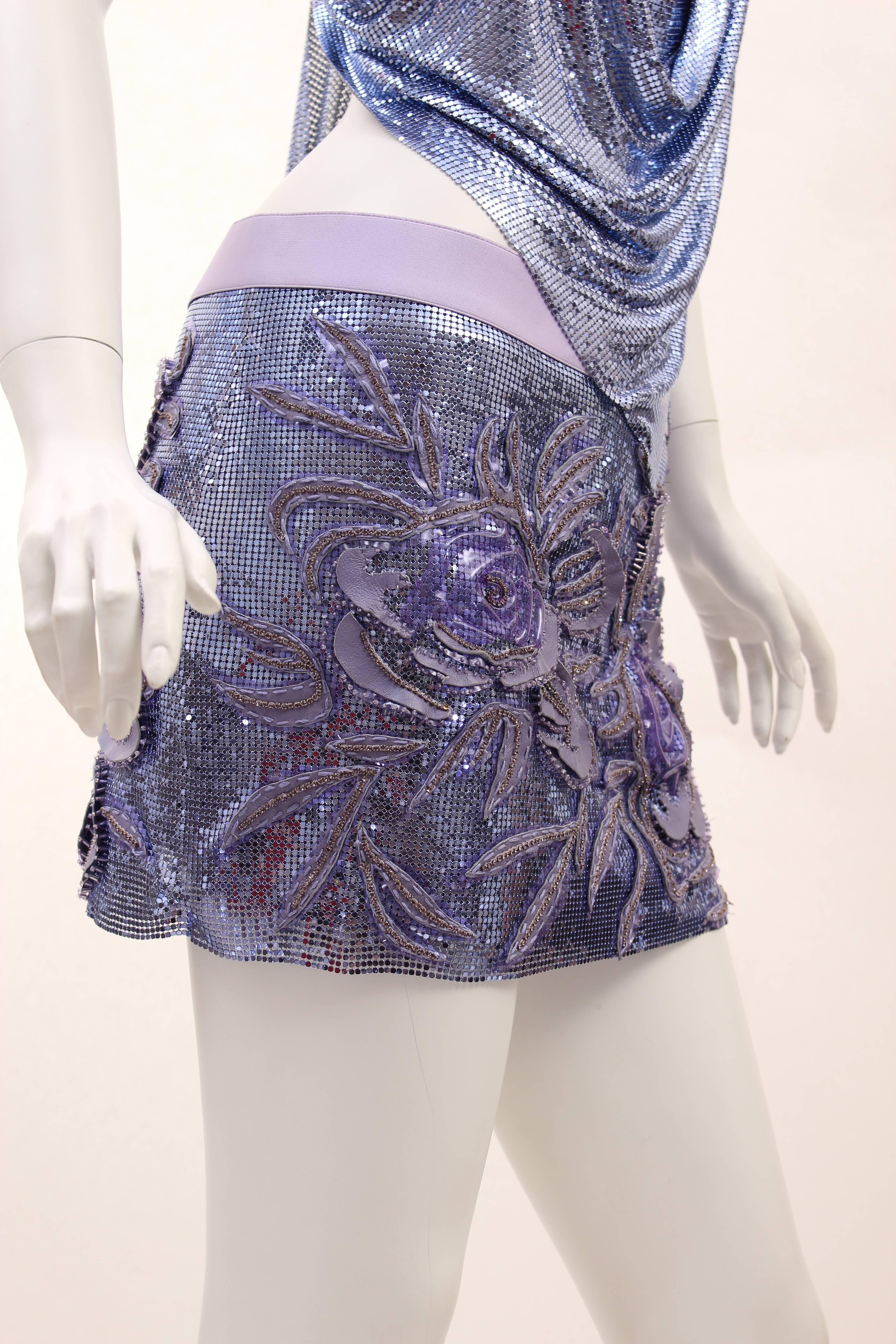 Gray Versace Metal mesh crystal embellished Top and Skirt Set 