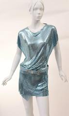 New Versace Blue Metal Mesh Dress with Belt