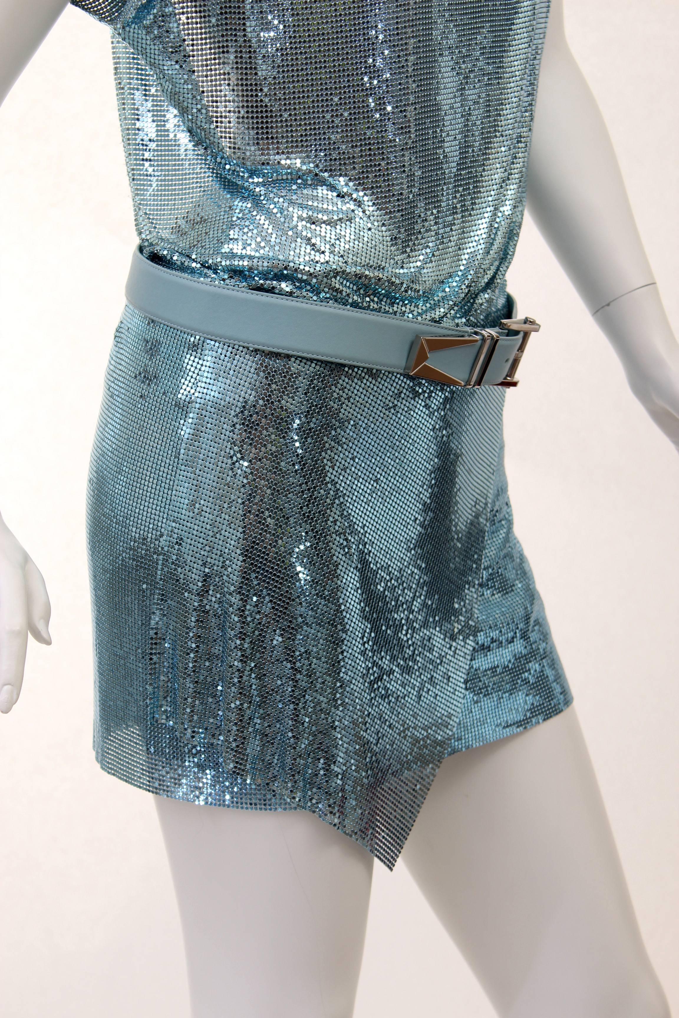 New Versace Blue Metal Mesh Dress with Belt 1