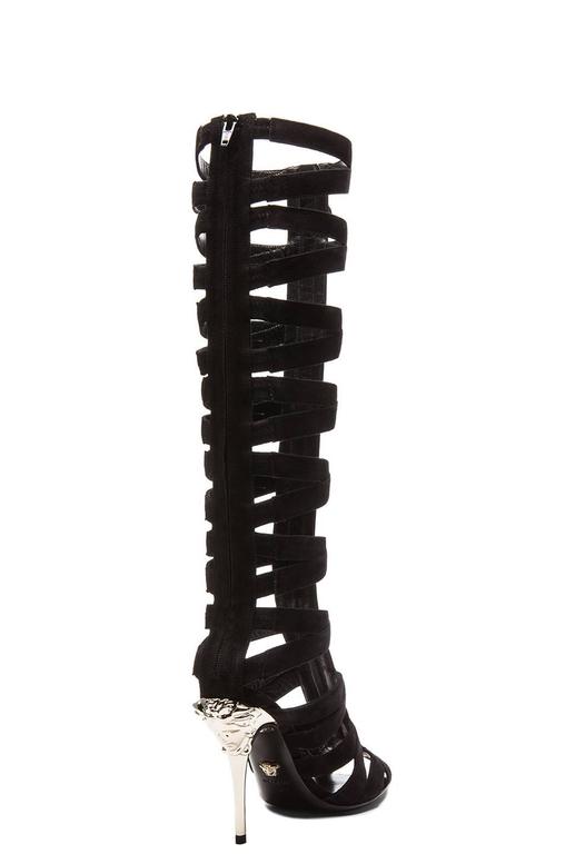 New VERSACE Black Suede Gladiator Sandal Boots For Sale at 1stdibs
