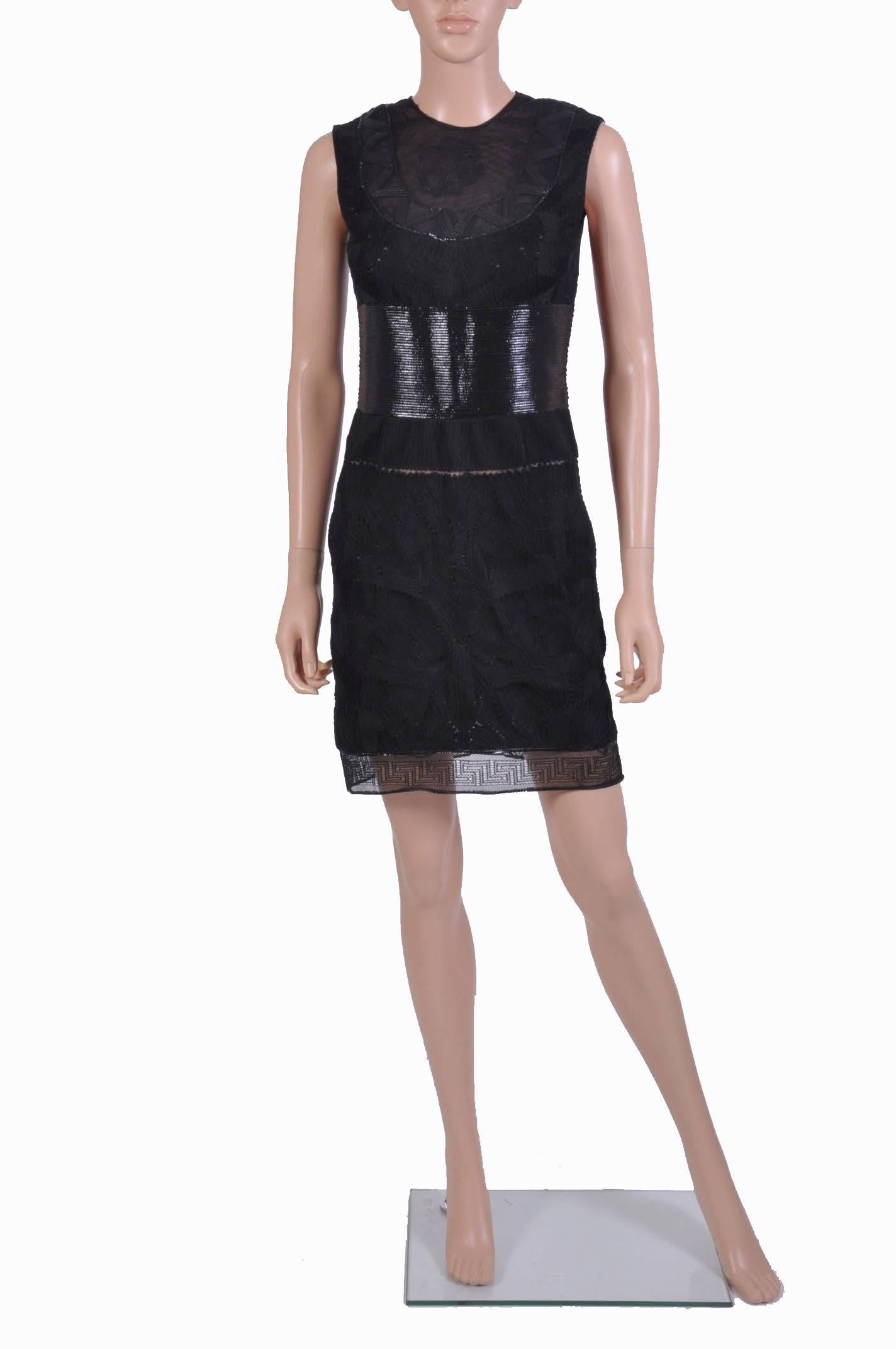 VERSACE Black Tulle Dress w/ Patent Leather Sz 38 In New Condition For Sale In Montgomery, TX