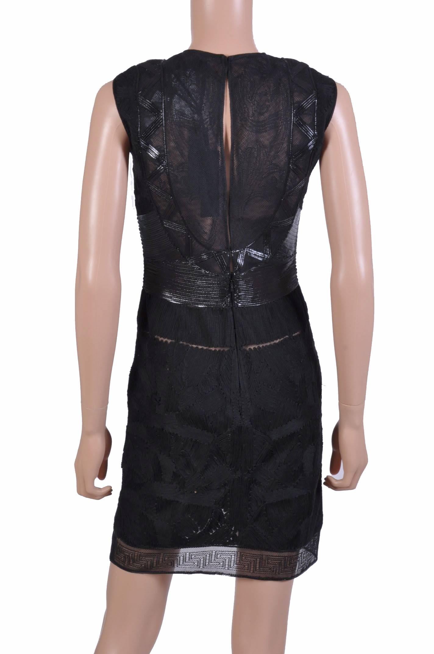 Women's VERSACE Black Tulle Dress w/ Patent Leather Sz 38 For Sale