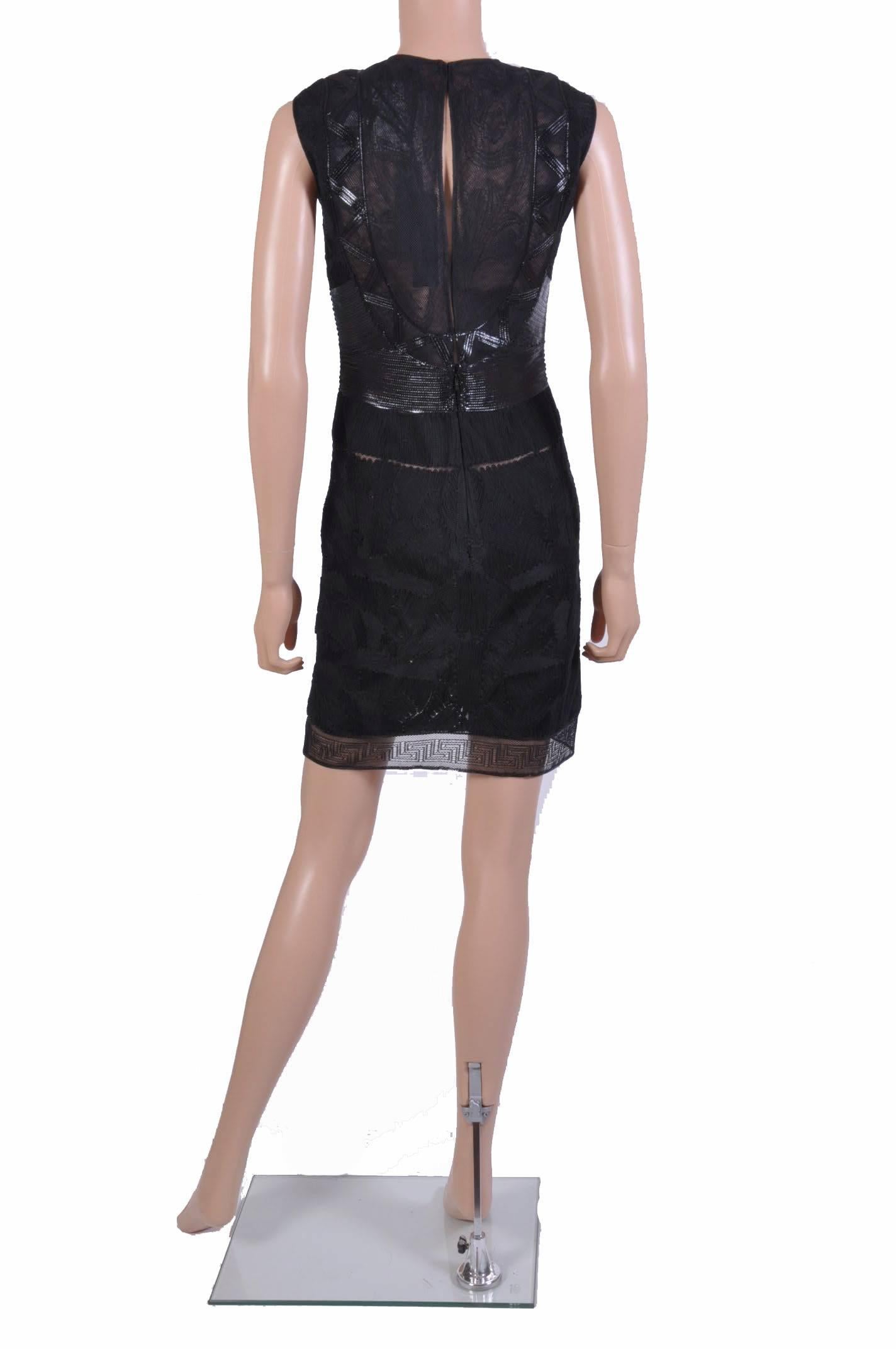 VERSACE Black Tulle Dress w/ Patent Leather Sz 38 For Sale 1