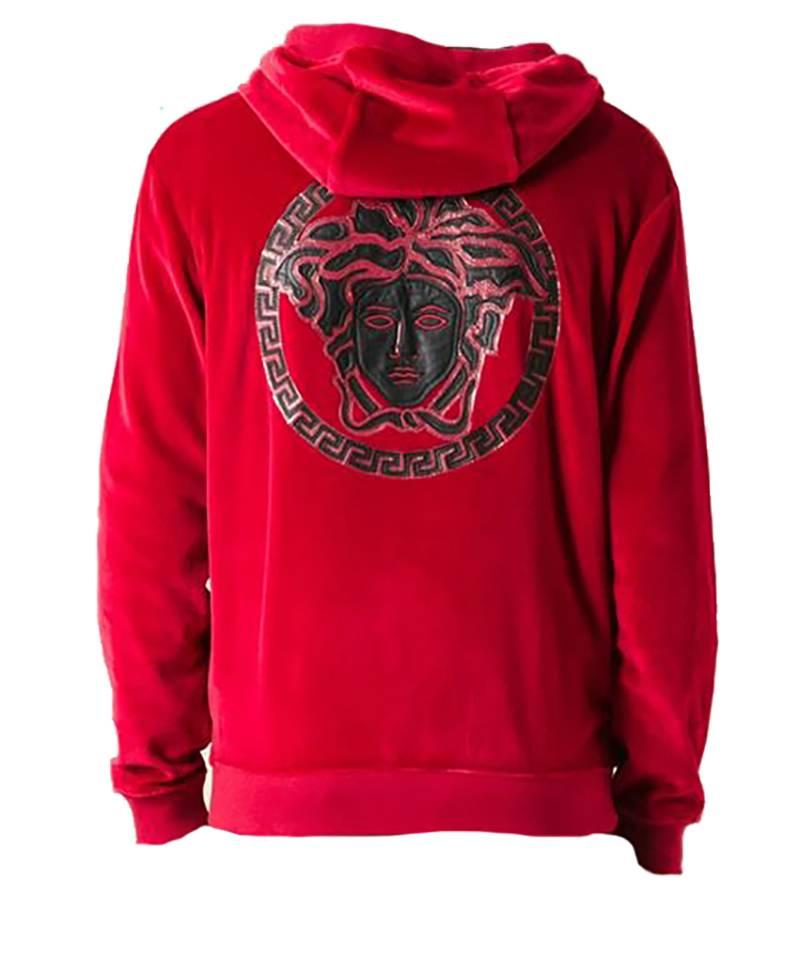VERSACE VELVET SUIT (Jacket and Pants)

Red velvet jacket from Versace featuring a hood, a front zip and leather trim.
The hood has mesh lining. Two side pockets. Two inside IPAD pockets.

Shell: 93% cotton, 7% nylon. Lining: 100% nylon. Detail: