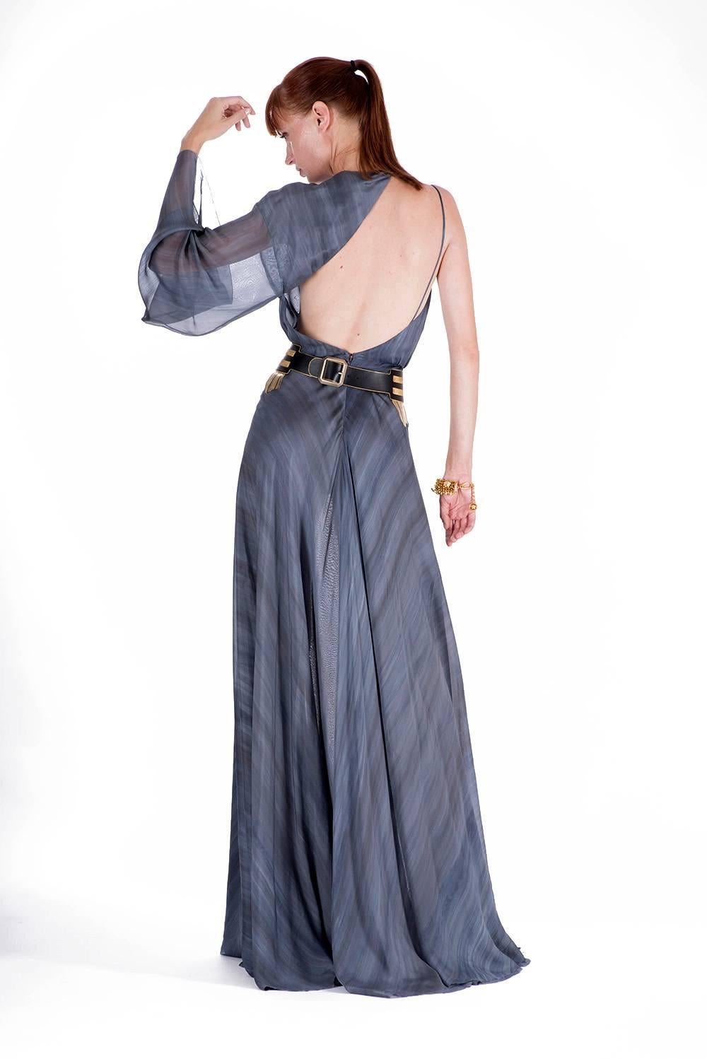 Women's S/S 2013 Look # 44 NEW VERSACE DOVE GREY LONG DRESS GOWN with ONE SLEEVE 38 - 2
