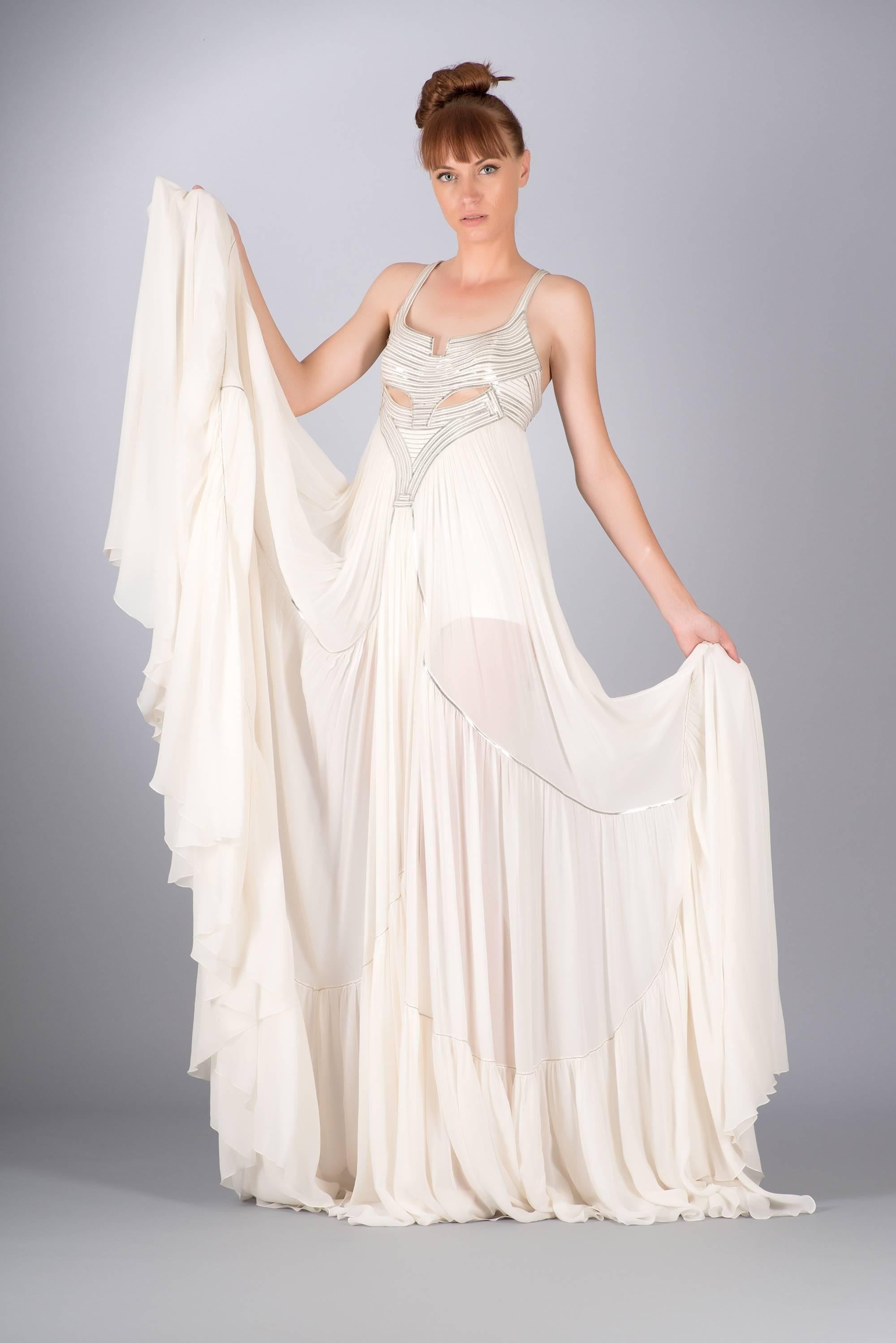 white silk evening gown