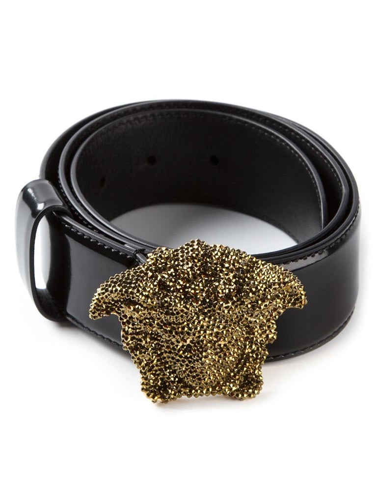 Versace Black Leather Swarovski Crystal 3D Medusa Belt at 1stDibs | versace  crystal 3d medusa belt, versace swarovski belt, versace crystal belt
