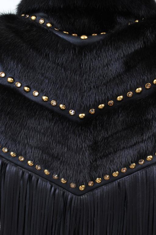 Versace fur cropped jacket with studs and leather fringe For Sale at ...