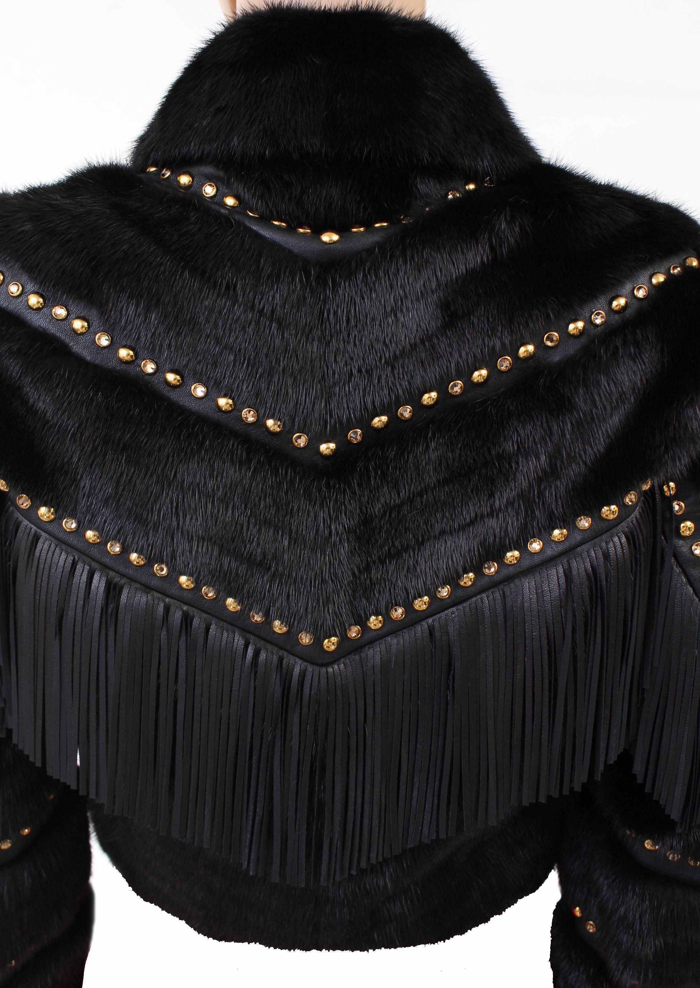 F/W14 Look #19 VERSACE FUR JACKET with STUDS, CRYSAL and LEATHER FRINGE 38 - 2 For Sale 8