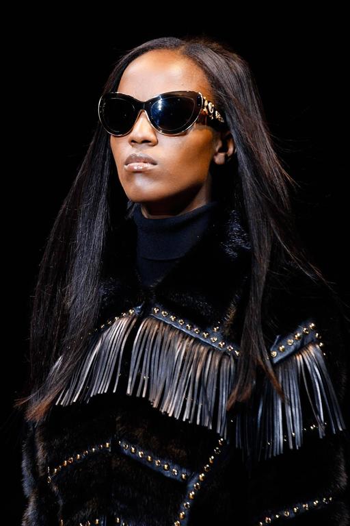 Versace fur cropped jacket with studs and leather fringe For Sale at