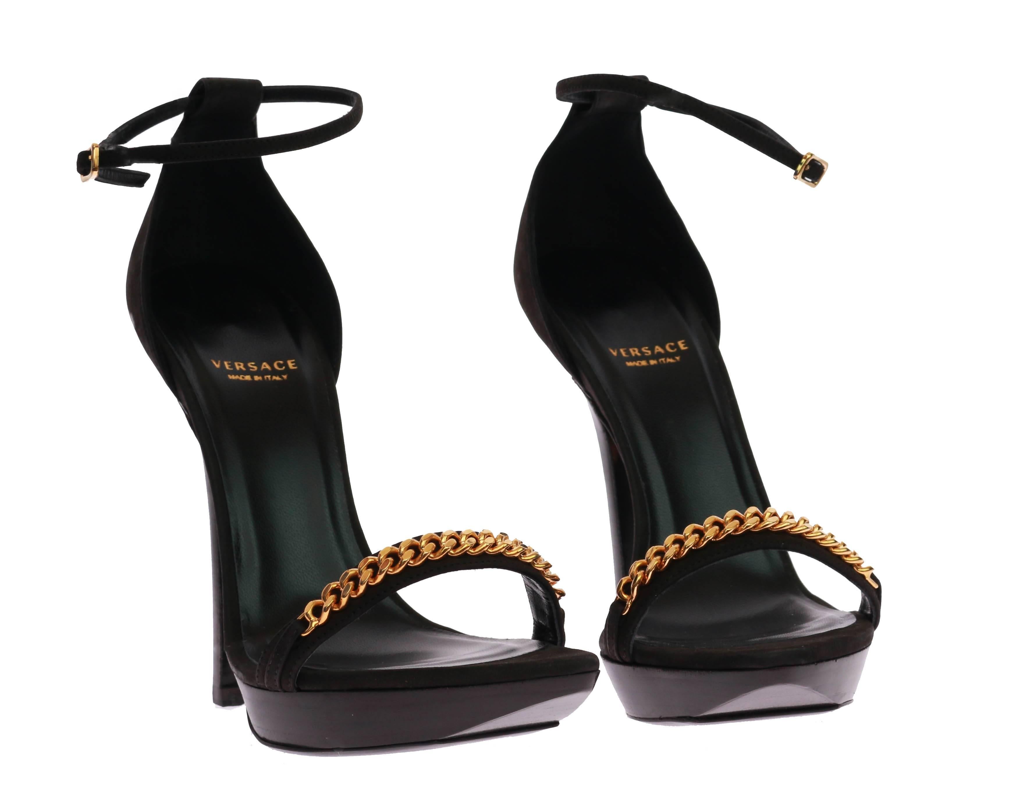 Black VERSACE black chain embellished platform sandals