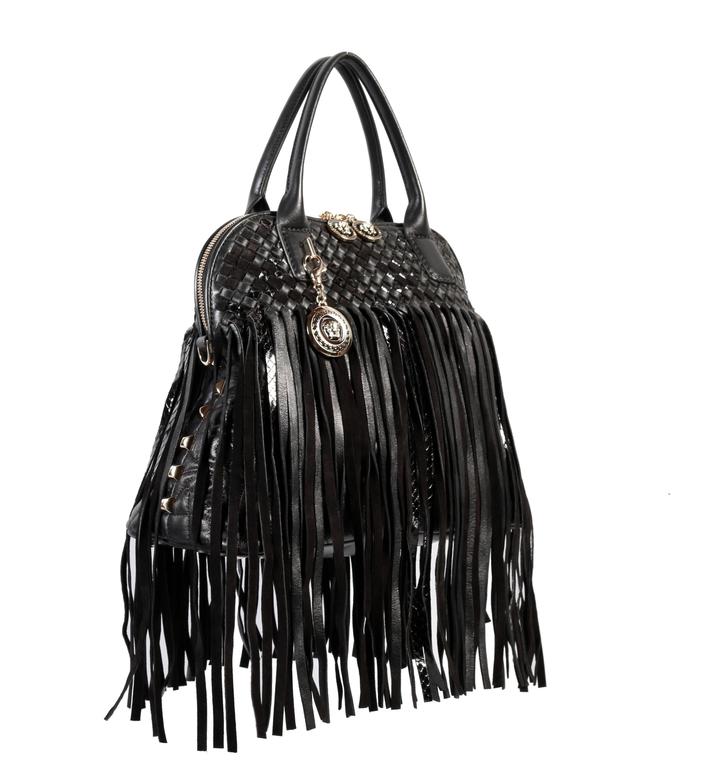 Versace Large Black Fringed Vanitas Handbag Shoulder Bag For Sale at ...