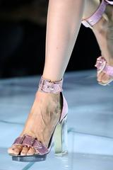 VERSACE pink crystal embellished plexi platform sandals