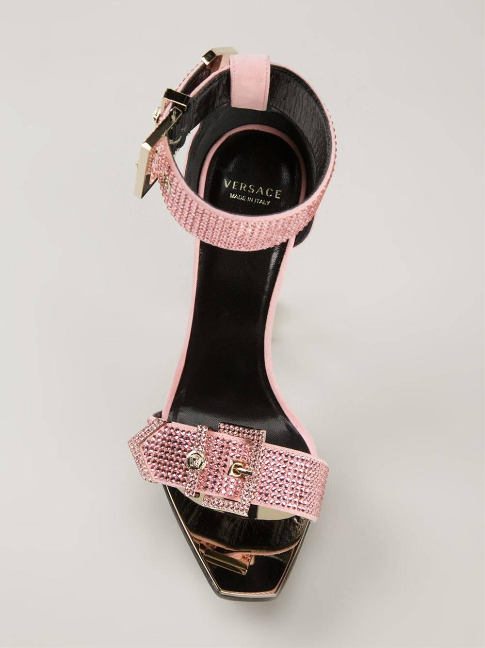 VERSACE pink crystal embellished plexi platform sandals  In New Condition In Montgomery, TX
