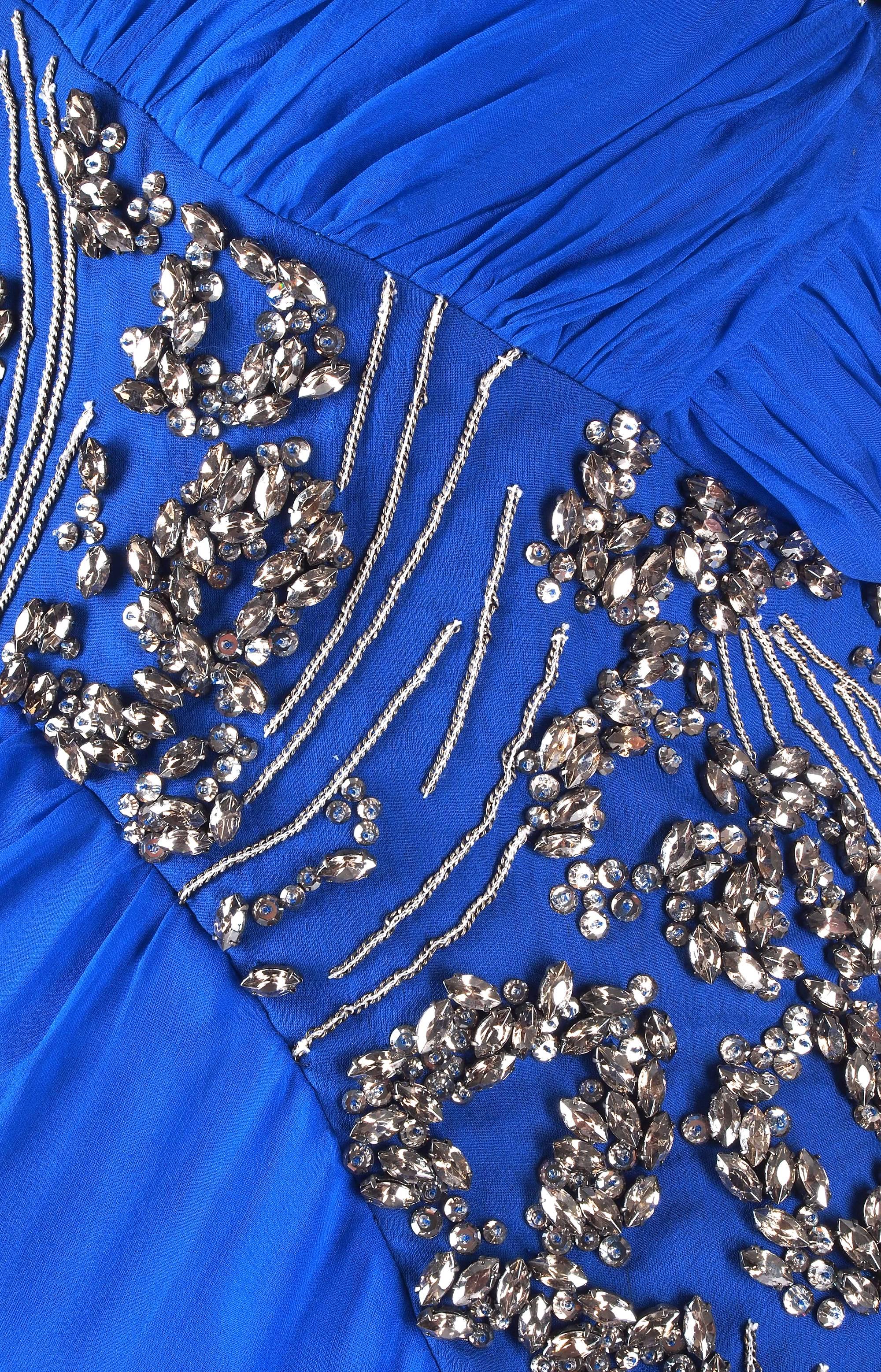 Blue New VERSACE EMBELLISHED ROYAL BLUE CHIFFON SILK GOWN