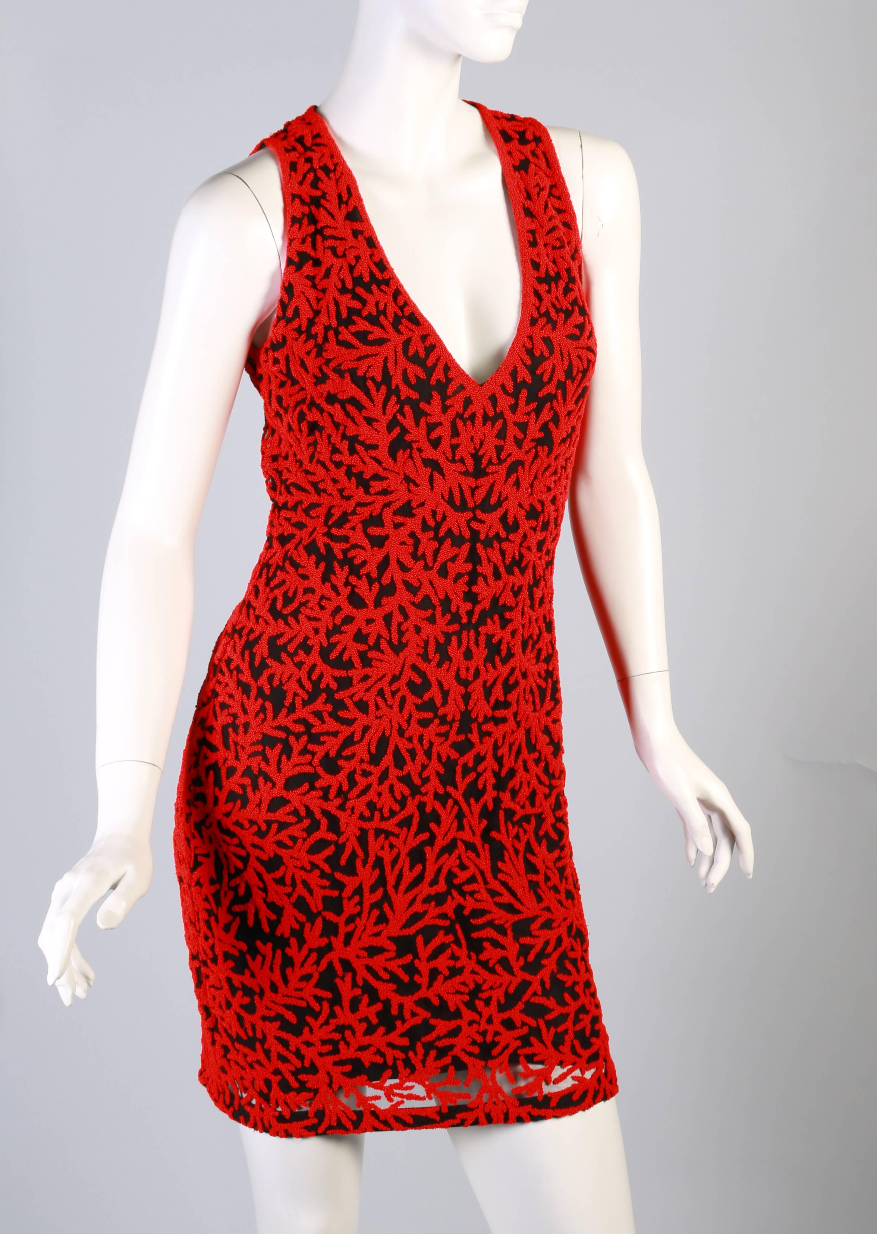 Women's or Men's Naeem Khan Red Coral Beaded Tulle Dress