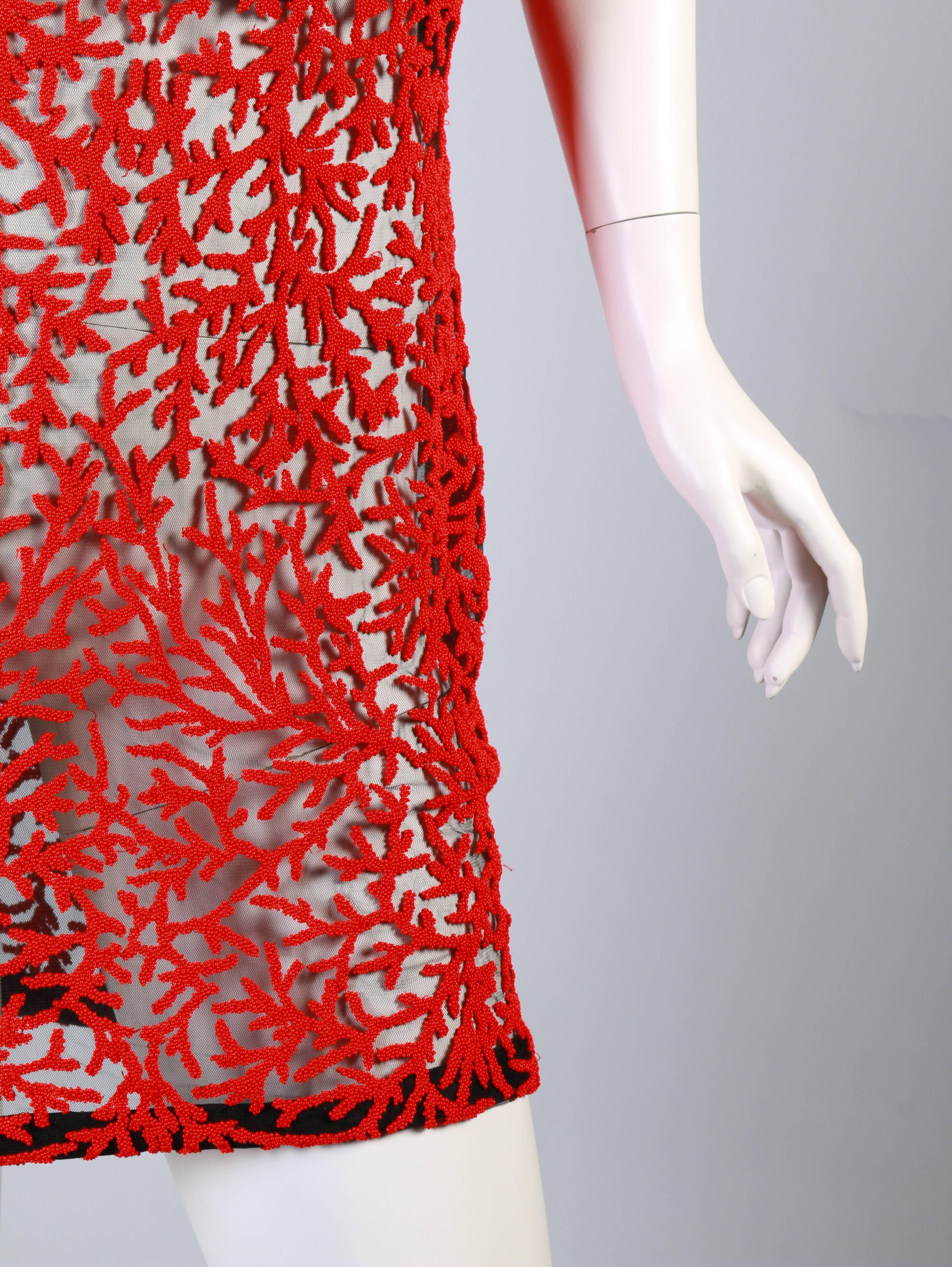 Naeem Khan Red Coral Beaded Tulle Dress 2