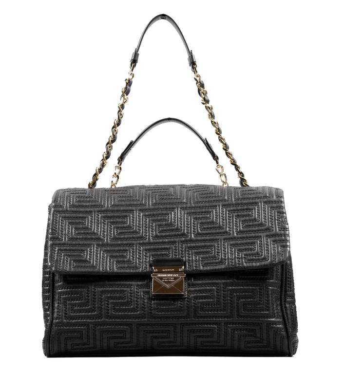 GIANNI VERSACE COUTURE large black quilted leather shoulder day bag at