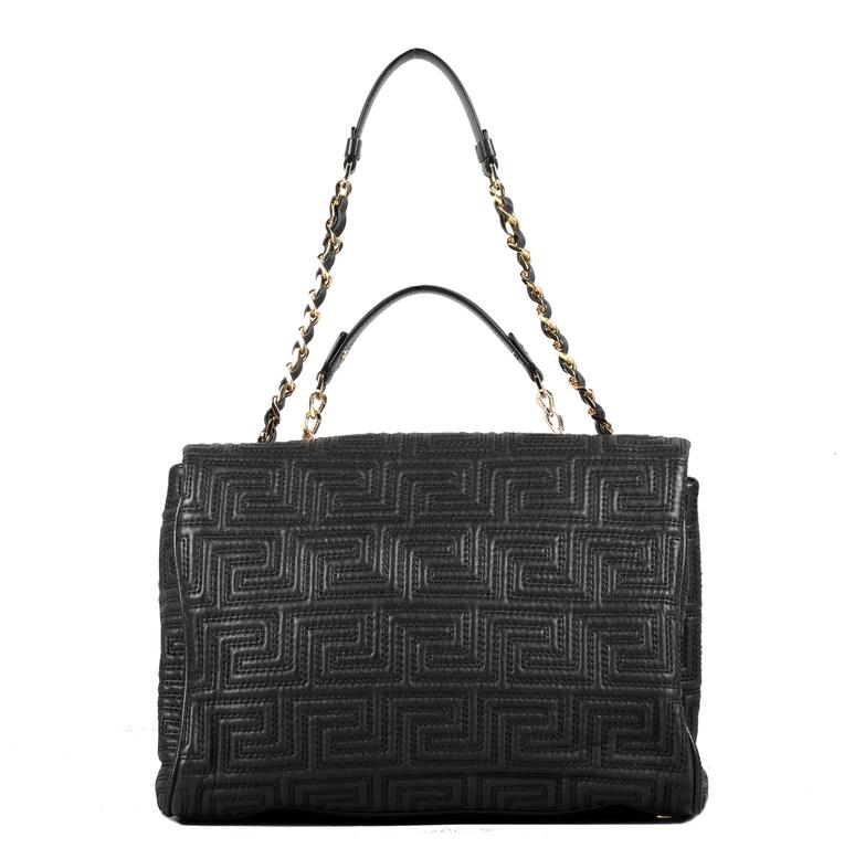 GIANNI VERSACE COUTURE large black quilted leather shoulder day bag at