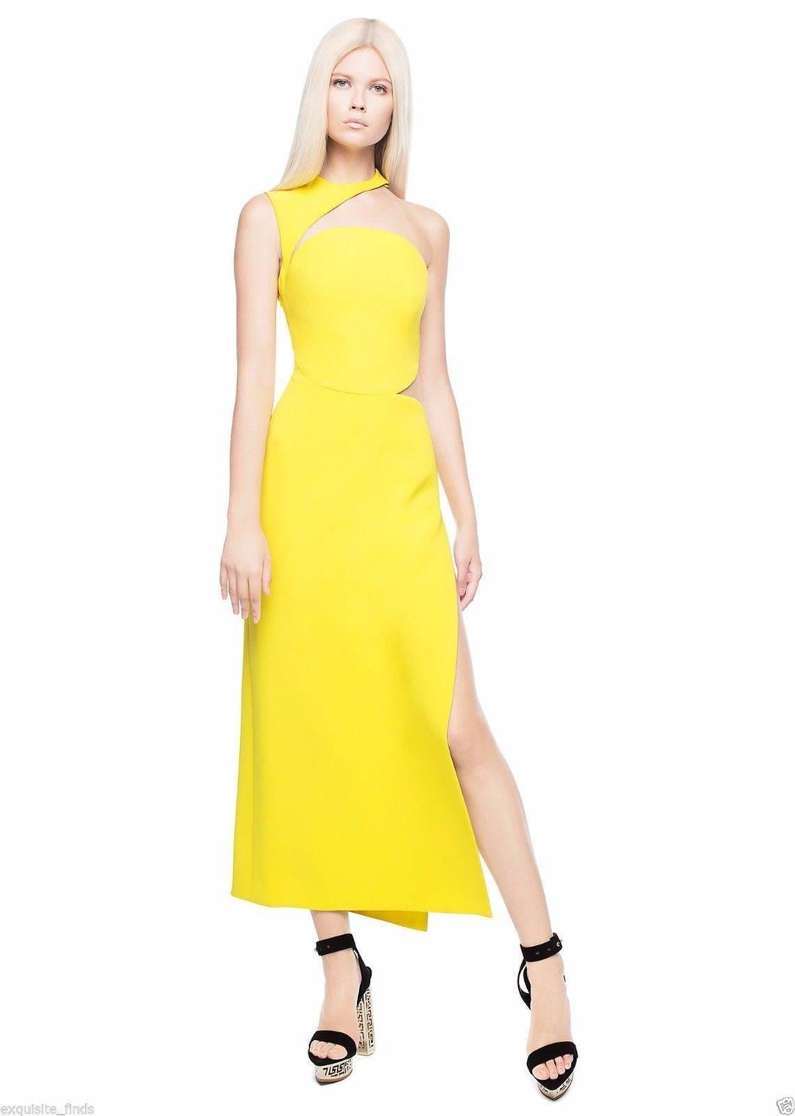 New Versace Yellow Cut Out Long Dress as seen on Minnie Sz 40 (Gelb) im Angebot