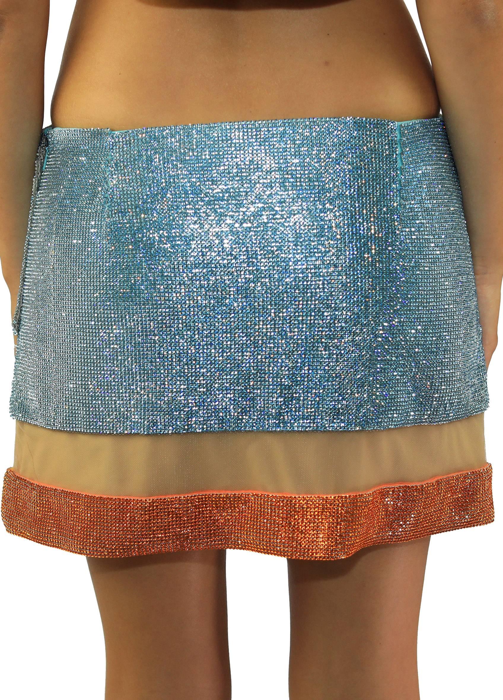 Gray Versace Crystal Embellished Metal Mesh Top and Skirt Set 