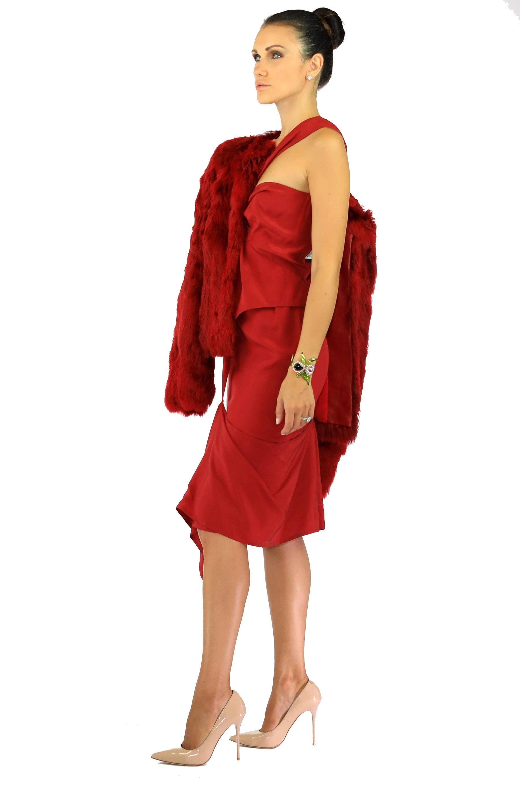 Red F/W 2003 TOM FORD for YVES SAINT LAURENT RED SILK DRESS 