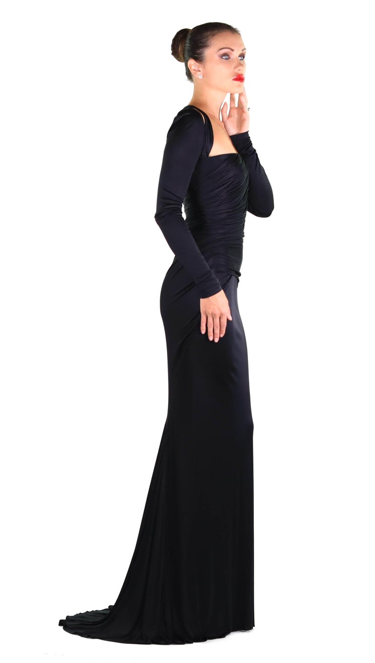 New Versace Black LongSleeve StretchJersey Gown at 1stDibs