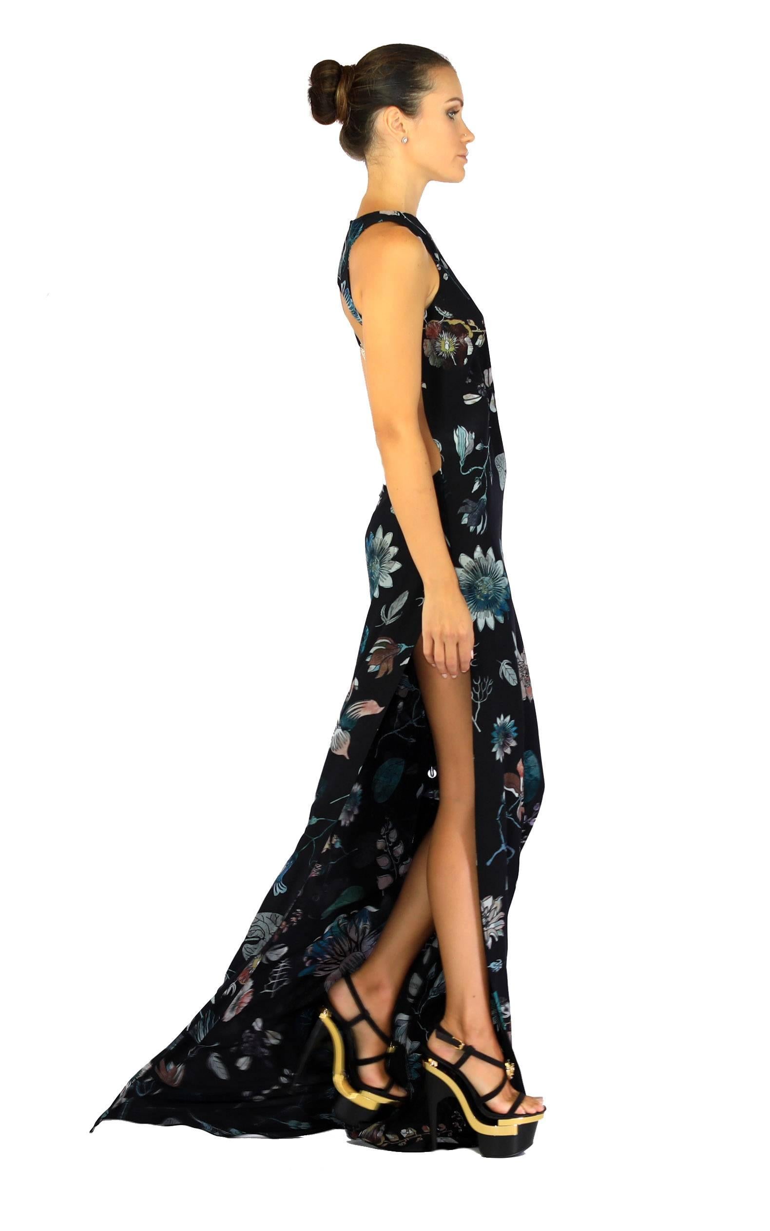 Black New VERSUS VERSACE + Anthony Vaccarello Floral print Silk long dress