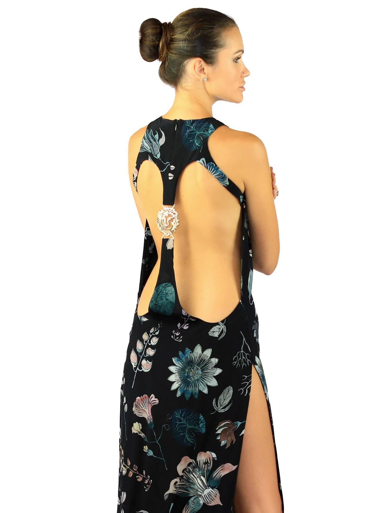 New VERSUS VERSACE + Anthony Vaccarello Floral print Silk long dress In New Condition In Montgomery, TX