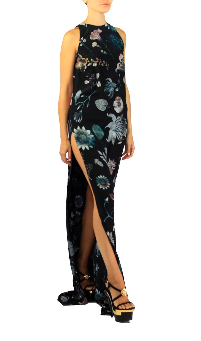 New VERSUS VERSACE + Anthony Vaccarello Floral print Silk long dress at ...