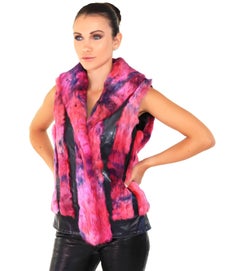 NEW VERSUS VERSACE PINK FUR SLEEVELESS JACKET with BLACK LEATHER