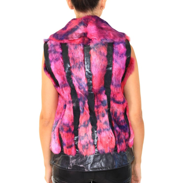 NEW VERSUS VERSACE PINK FUR SLEEVELESS JACKET with BLACK LEATHER For ...