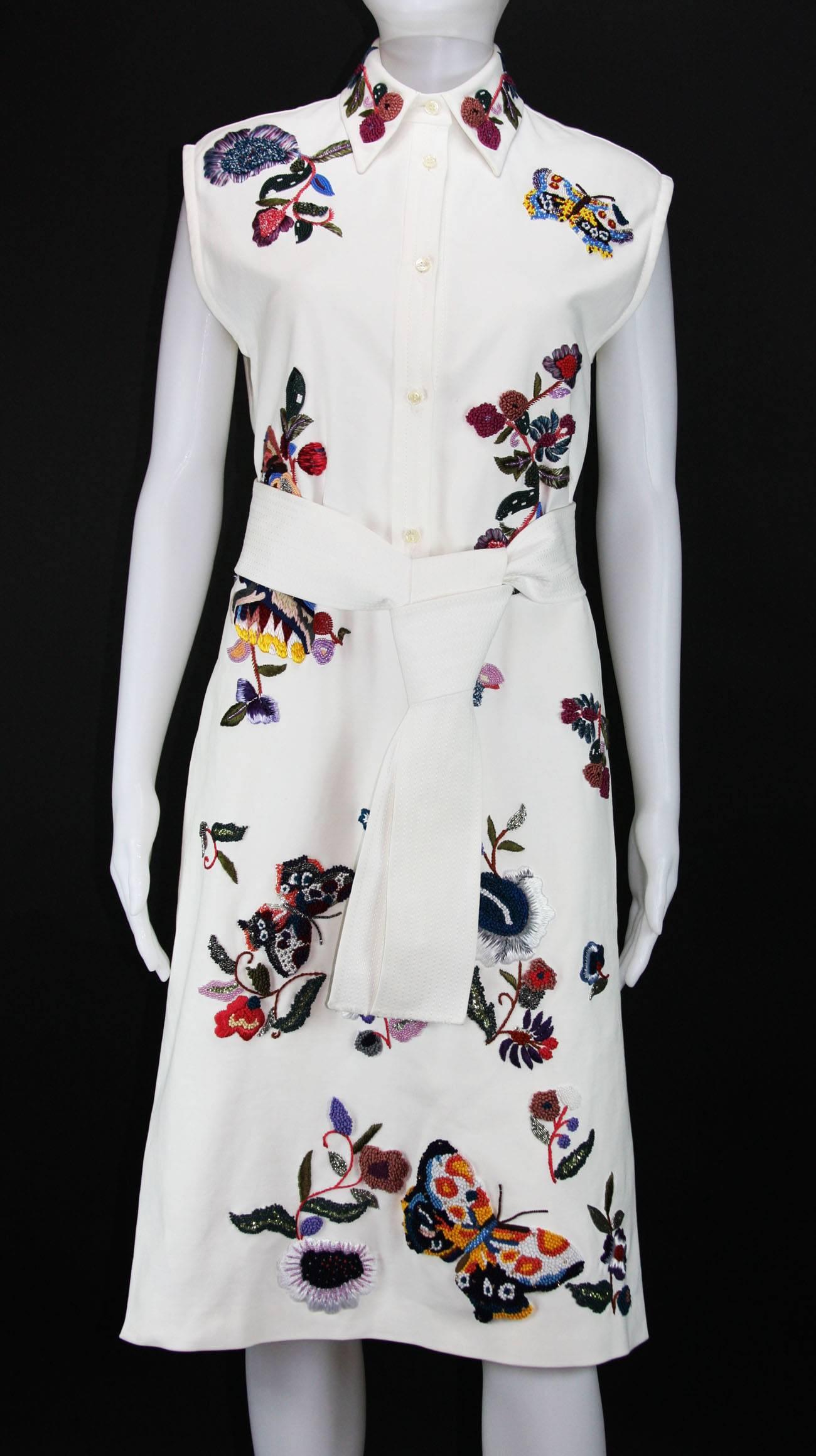 New ETRO BEADED & EMBROIDERED WHITE DRESS with BELT 1