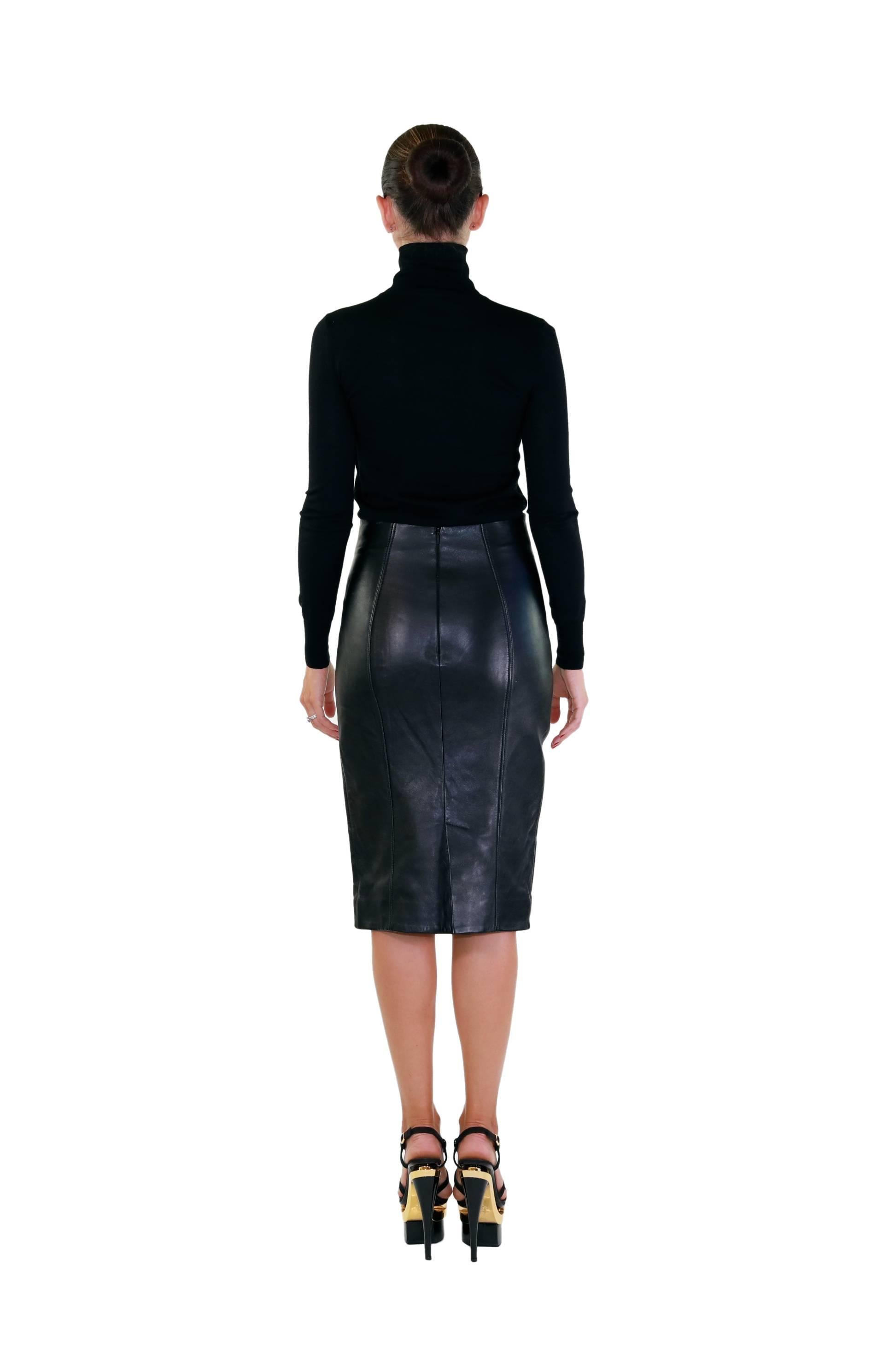 Black F/W12 LOOK#12 VERSACE GOTHIC CRYSTAL CROSS LEATHER SKIRT and WOOL TURTLENECK