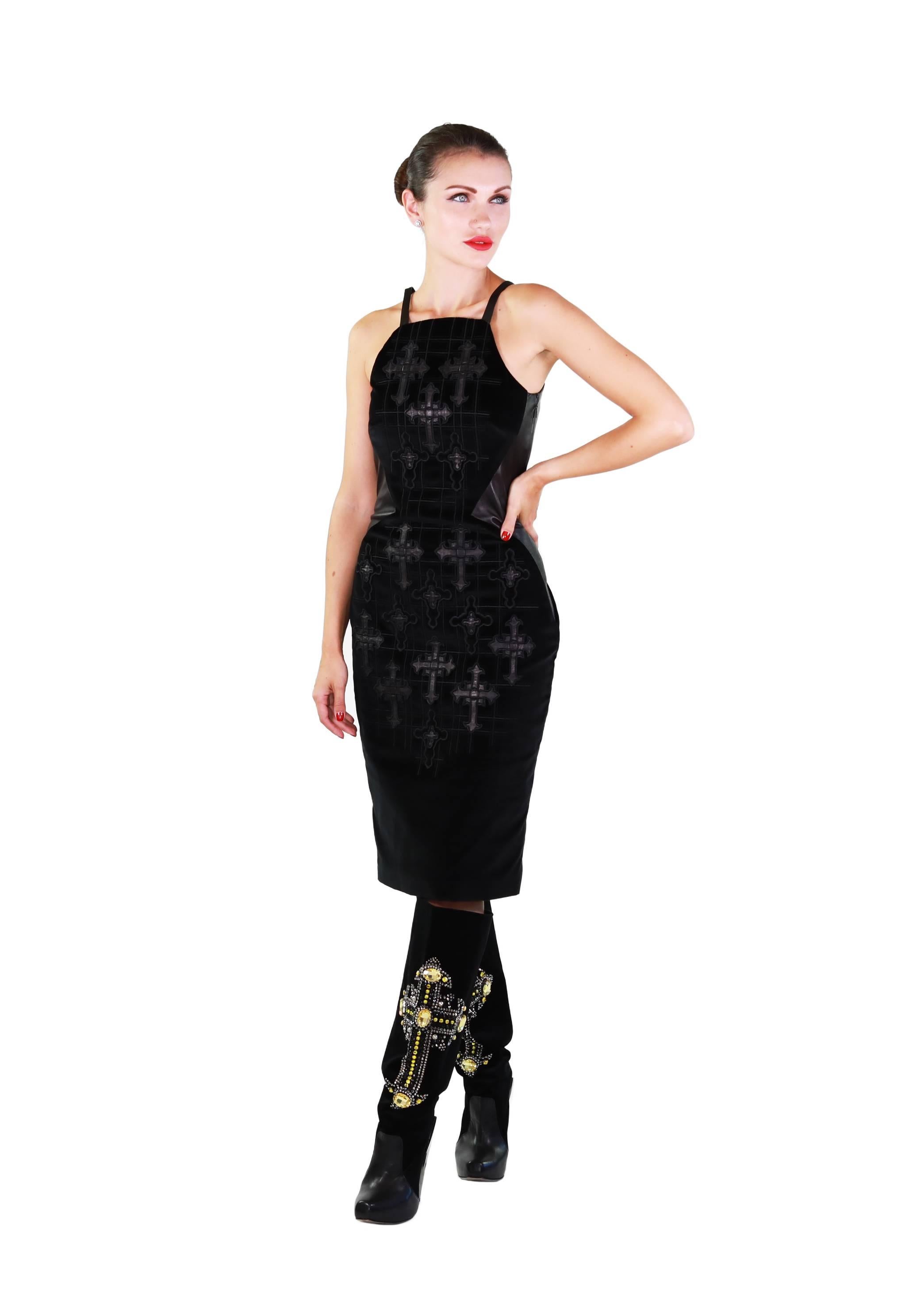 Women's F/W 2012 Versace Black Velvet and Leather Dress