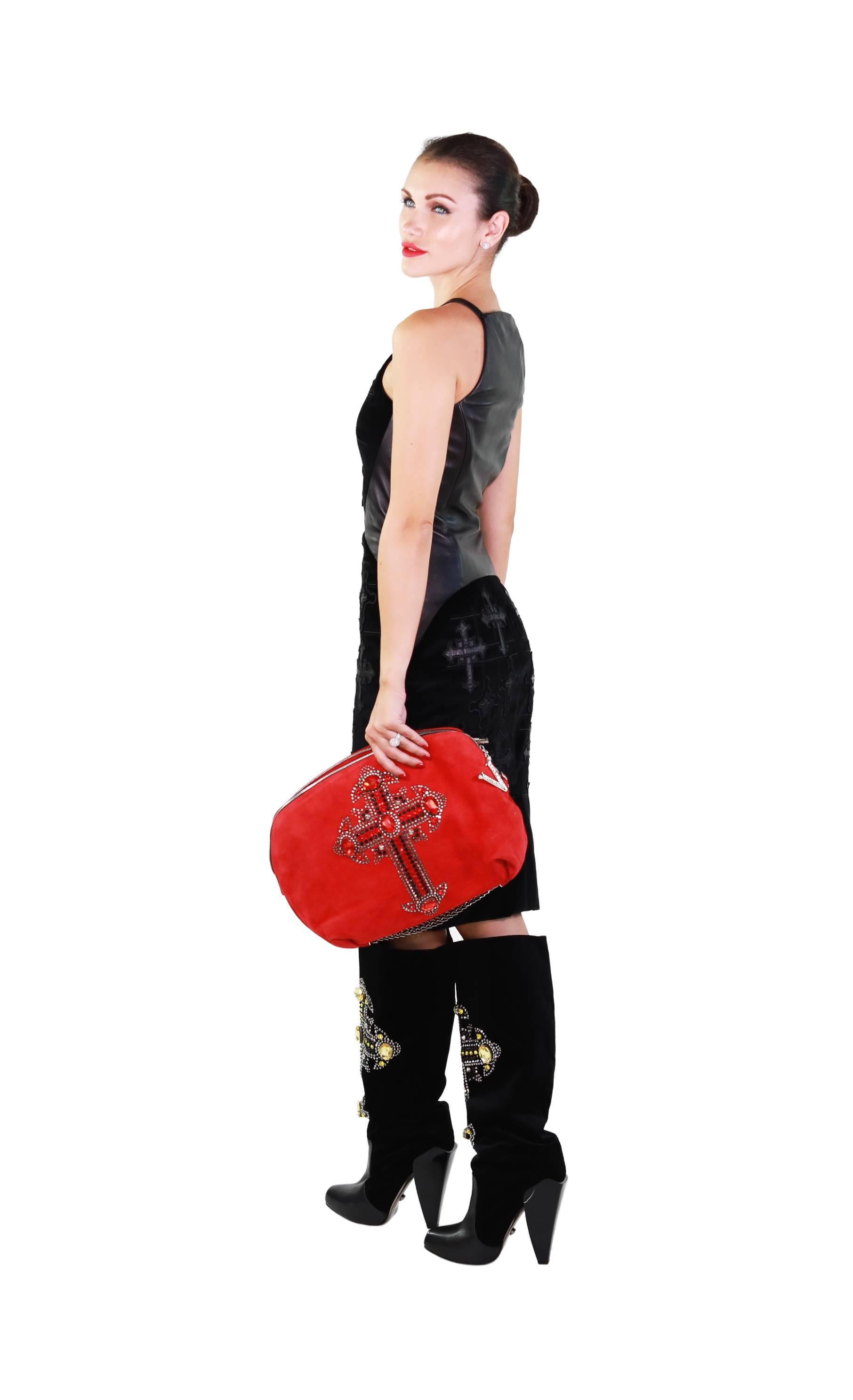 F/W 2012 Versace Black Velvet and Leather Dress 1
