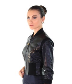 New VERSACE Cropped Black Leather Jacket