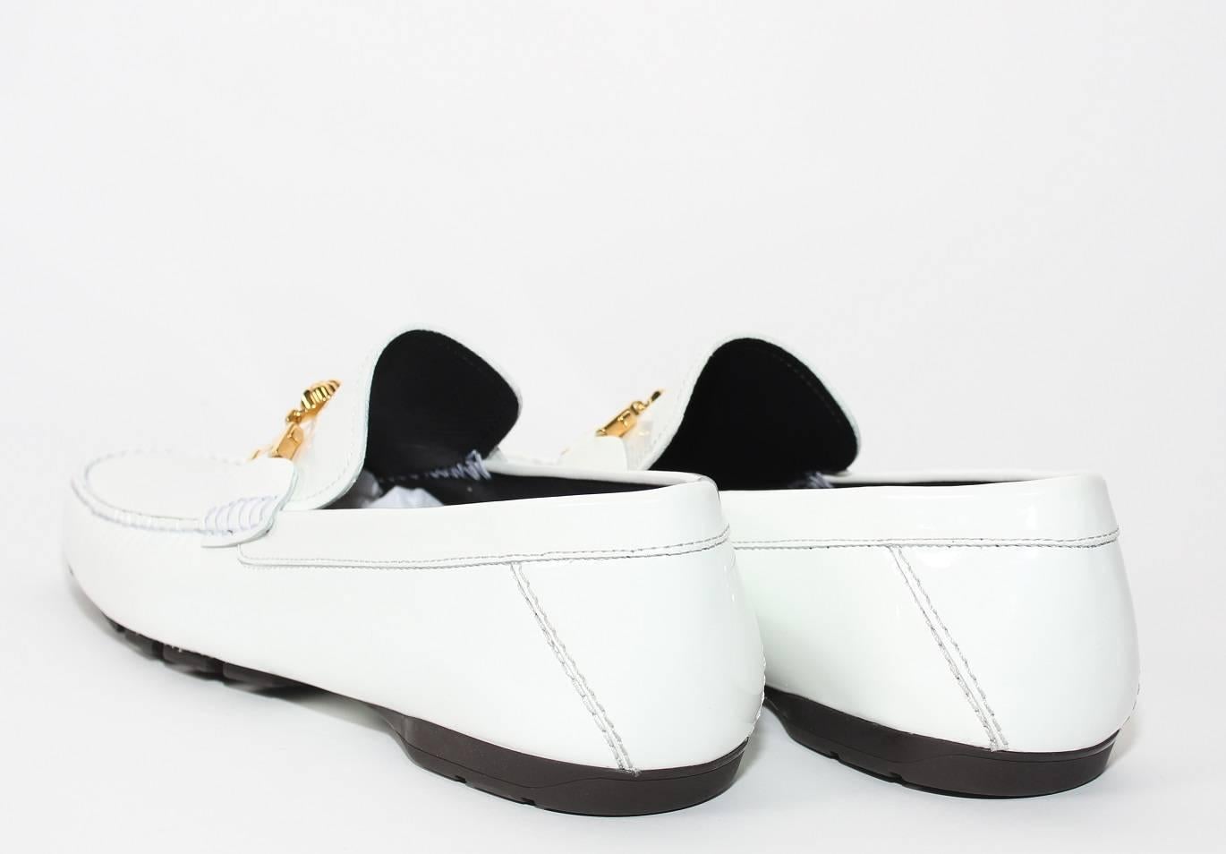  Versace White Patent Leather Loafers Shoes as seen on Bruno In New Condition In Montgomery, TX