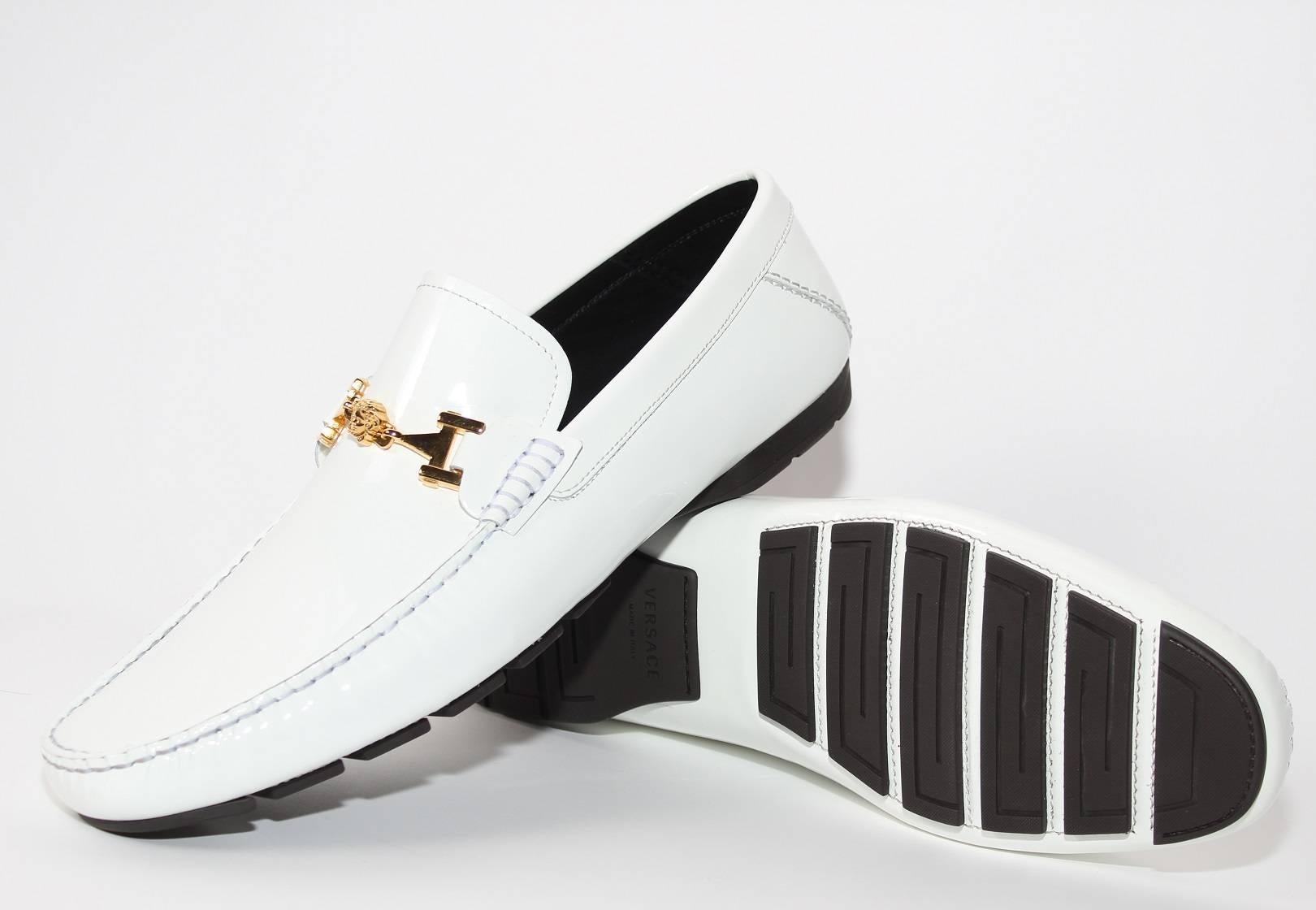 Gray  Versace White Patent Leather Loafers Shoes as seen on Bruno
