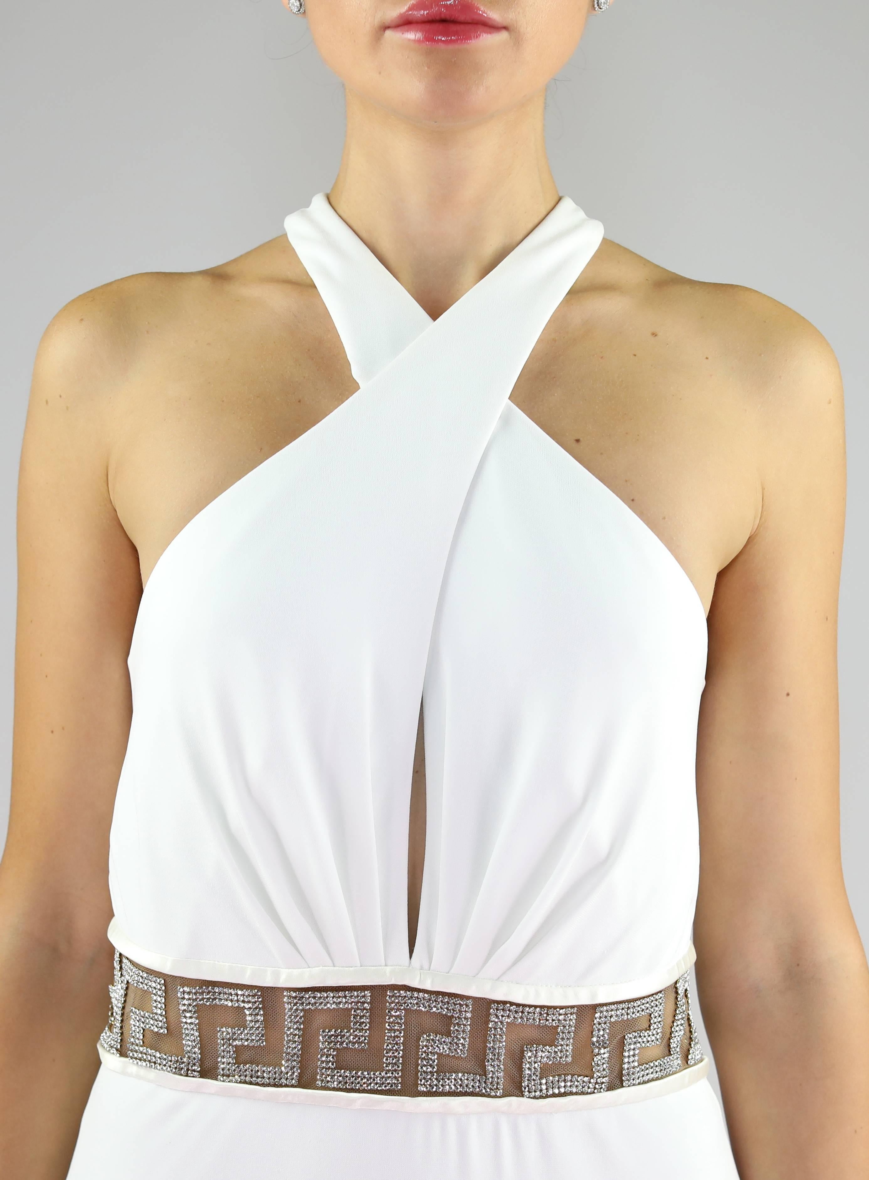 Women's VERSACE CRYSTAL EMBELLISHED WHITE LONG DRESS Size 44