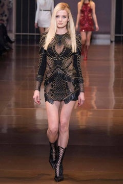 New Versace Crystal and Stud Embellished Leather Dress w/ Fringe