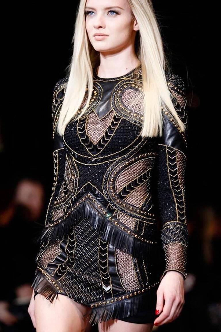 New Versace Crystal and Stud Embellished Leather Dress w/ Fringe 9