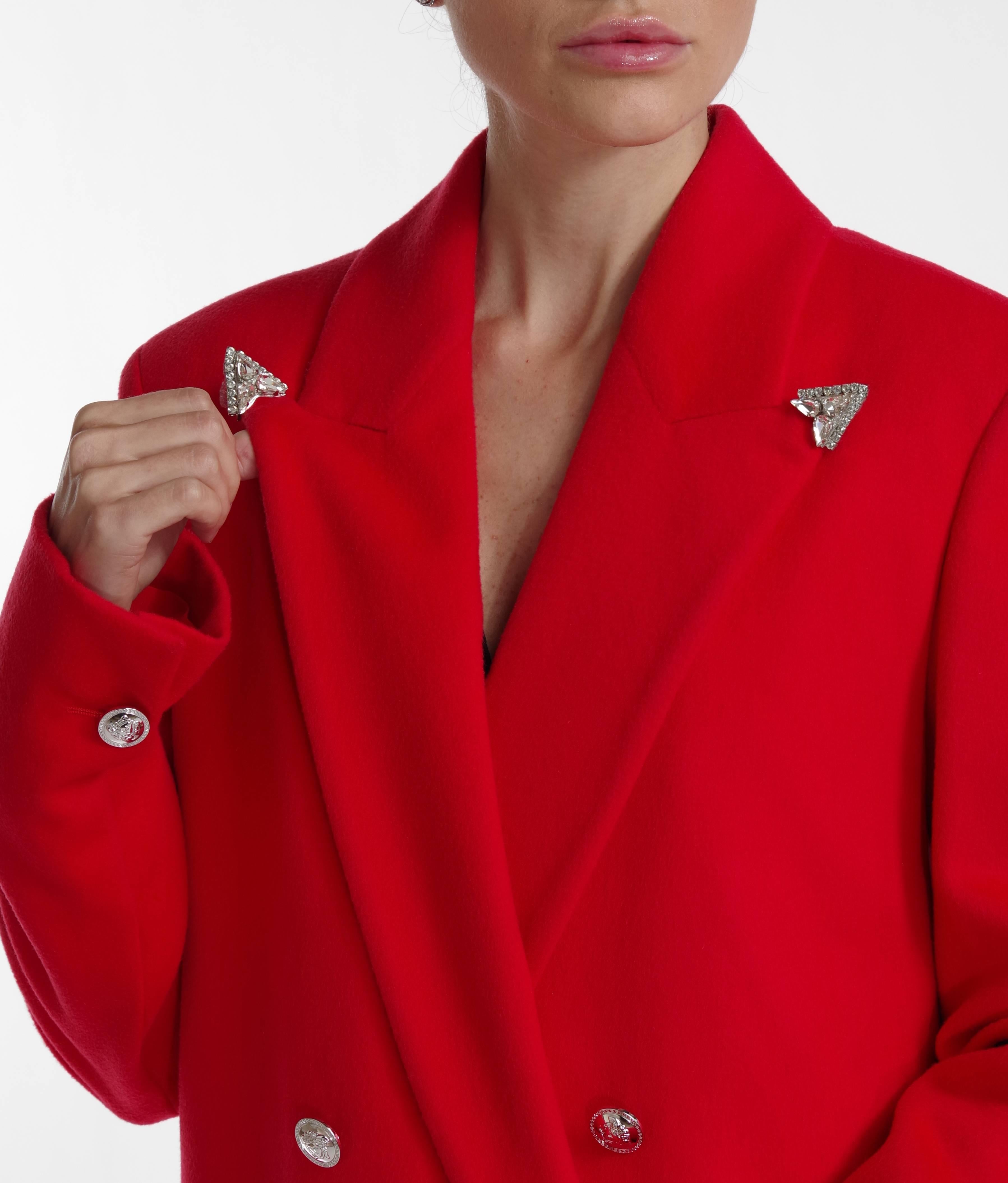 Women's F/W 2013 Look#35 Versace Long Wool Cashmere Coat In Red 